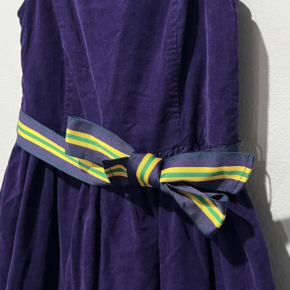 Polo Ralph Lauren Girls Dress Size 8 violet Purple Corduroy Belted Preppy Bow - Picture 3 of 9
